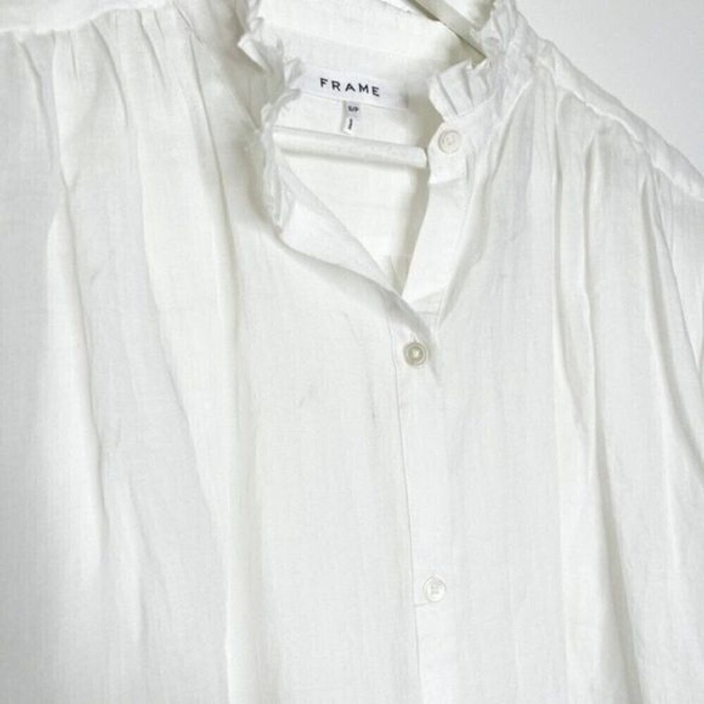 FRAME Vintage Ruffled Mock Neck Balloon Sleeve Top  - Picture 5 of 9